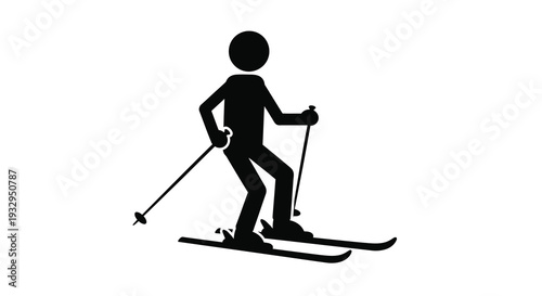 A minimalist depiction of a cross country skier in motion presented as a stark black silhouette high quality professional detailed