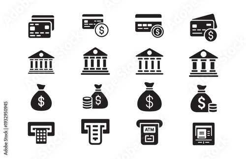 Financial services icon. Bank ATM credit card money transfer payment vector collection. illustration eps 10