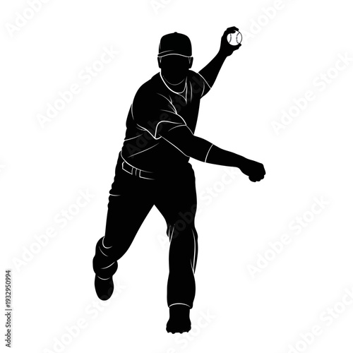 Silhouette of a Baseball Pitcher Throwing the Ball with Force.