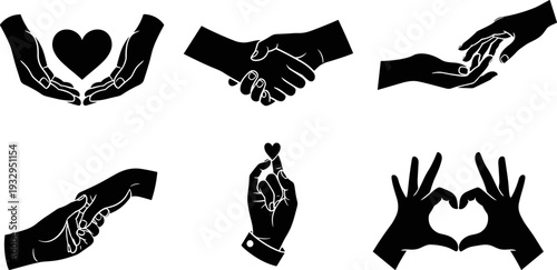 Collection of diverse hand gestures symbolizing connection, care, and affection