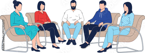 Business meeting discussion vector illustration team sitting on sofa office teamwork conversation concept