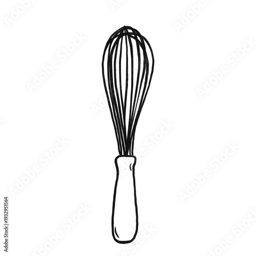 Kitchen whisk Line Art Clipart, Hand Drawn Baking Elements