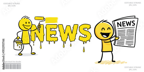 News Spreading Concept Creative Stick Figure