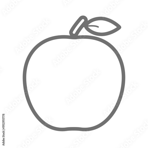りんごの線画アイコン 葉っぱ付きアップルのシンプルライン