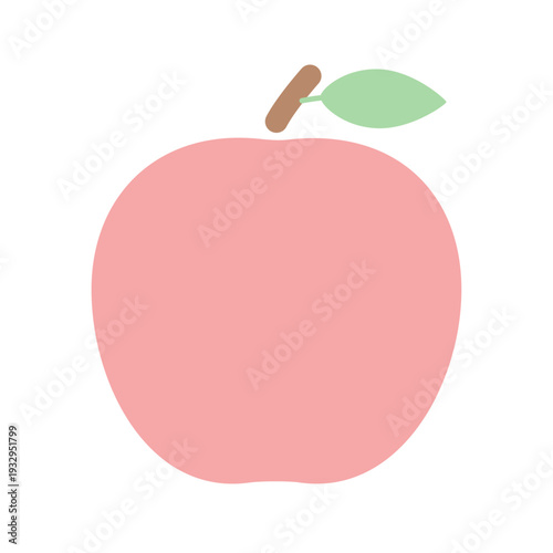 赤りんごのシンプルアイコン 葉っぱ付きアップルのフラットデザイン