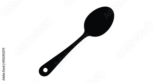 A simple minimalist depiction of a kitchen spoon against a plain white background presented as a silhouette high quality