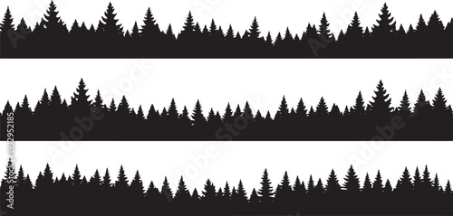 Seamless Pine Forest Silhouette Borders Vector Set - Evergreen Tree Landscape Design Elements for Nature Backgrounds and Banners