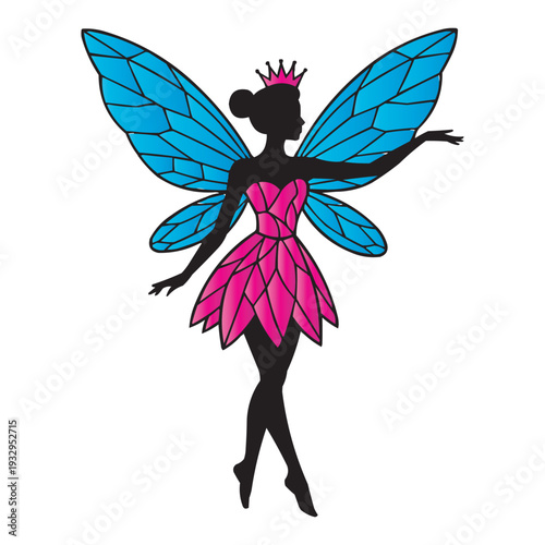 Blue Butterfly Fairy Silhouette Vector Illustration. Elegant blue butterfly fairy silhouette vector illustration isolated on white background