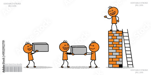 Stick Figures Building Brick Wall Computers Monitors Teamwork