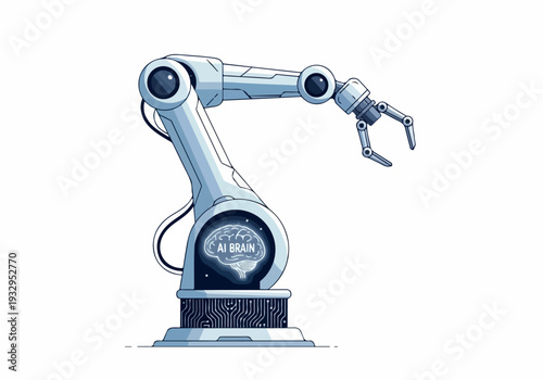 Innovative robotic arm with integrated artificial intelligence brain, symbolizing advanced automation and future technology