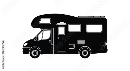 A stark black silhouette of a recreational vehicle showcasing its boxy design and prominent features silhouette high quality professional