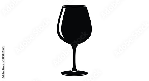 A striking black silhouette of a classic wine glass stands out against a bright white background silhouette high quality
