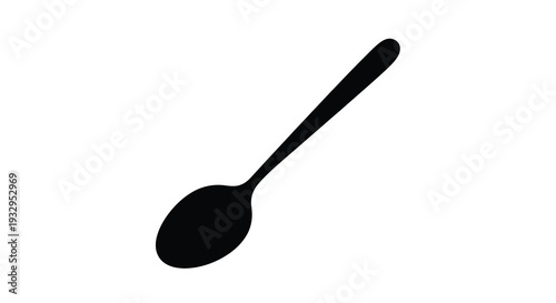 A minimalist depiction of a simple black spoon against a plain white background presented as a silhouette high quality
