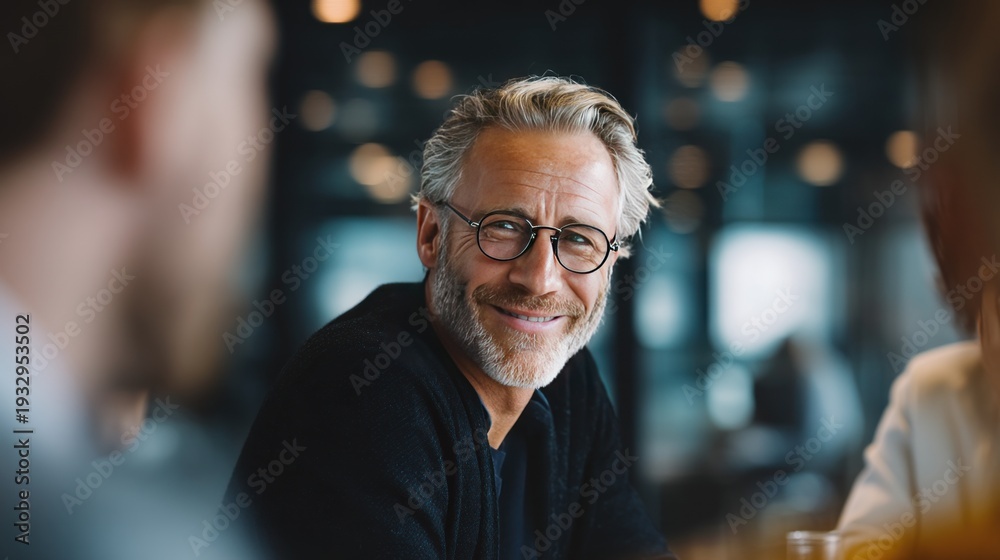 Obraz premium Smiling man with glasses in a meeting