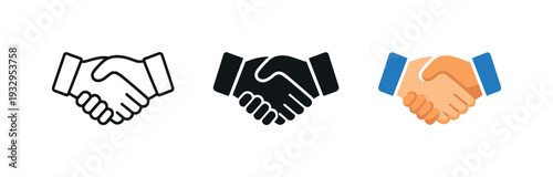 Business relationship context featuring a handshake icon with two simplified hands meeting, identical form repeated horizontally