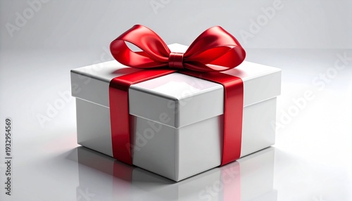 赤いリボンがかかった白いギフトボックスの3Dイラスト