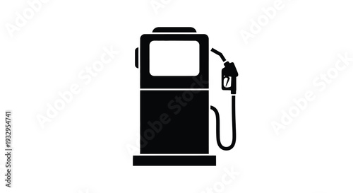 A stark black graphic depicts a gasoline pump against a white background showcasing a simple bold silhouette high quality