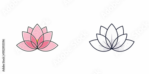 Elegant lotus flower icon set featuring vibrant pink and monochrome outline designs for meditation and wellness concepts