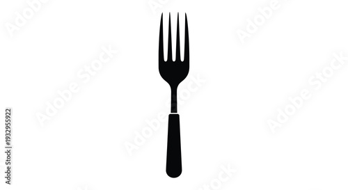 A stark black form of a dining utensil centrally positioned against a white backdrop presenting as a silhouette