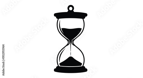 A striking black silhouette of an hourglass depicts the passage of time elegantly framed in a simple iconic silhouette