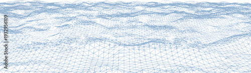 Blue wireframe mesh 3d terrain surface with abstract digital landscape waves and geometric grid for cad drawing flat vector illustration,