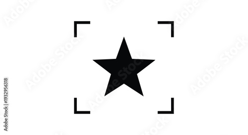 A stark white background features a black star centered within a square focus frame creating a bold silhouette