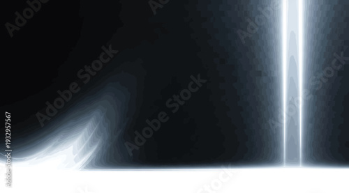 Glowing white light beam shining brightly on a dark background isolated on white background