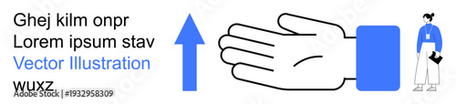 Business communication, teamwork, professional guidance, leadership, motivational strategies, success achievement. A hand pointing upward, an arrow and a professional figure. Business communication