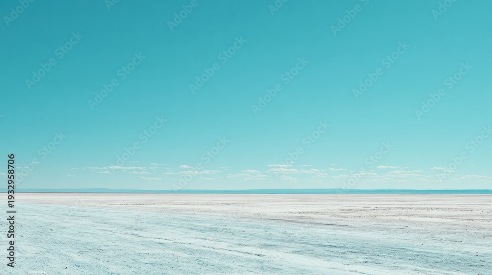 Fototapeta premium Abstract Heat Haze Appears Over a Salt Flat With White and Light Blue Colors in a Minimalist Scene During Daytime Sunlight