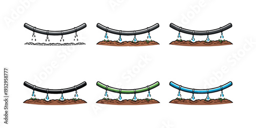 Drip Irrigation Design. Water-saving practice demonstrated by a flexible drip irrigation hose with evenly spaced emitters laid in