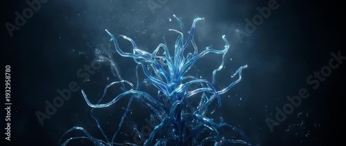 Bioluminescent alien plants with glowing nerve structures in dark forests