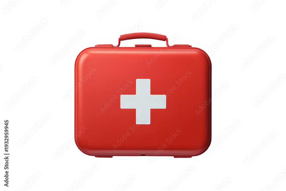 Obraz premium Red first aid kit box with white cross isolated on a transparent background medical