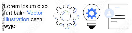 Business management, innovation, workflow solutions, technical support, creative processes, idea generation. Gear, lightbulb and document icons. Innovation and workflow solutions concept
