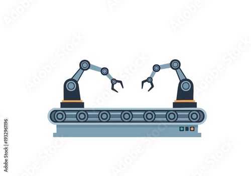 Automated Robotic Arms Working on a Conveyor Belt System for Industrial Manufacturing and Production