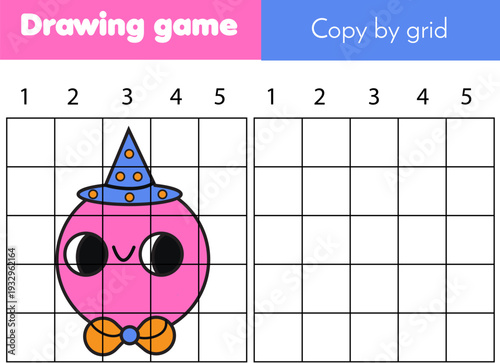 Draw funny face. Grid copy worksheet. educational children game. Printable drawing activity for toddlers and kids.