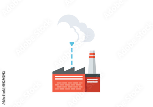 Industrial factory with smoke stacks emitting fumes into the atmosphere, representing pollution and environmental impact