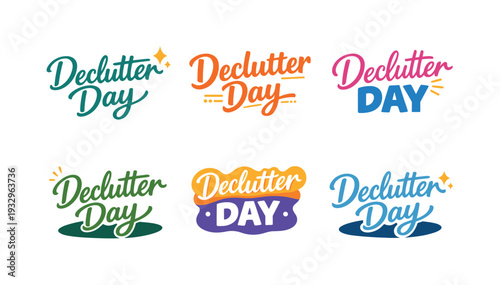 Seasonal holiday banner with promotional slogan presenting modern lettering logo set for Declutter Day, inspirational