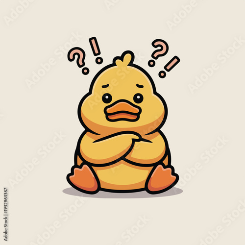 Confused yellow duck cartoon vector illustration