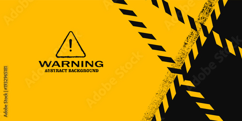 Abstract grunge background design, warning system banner with yellow black caution or alert line and warning sign illustration