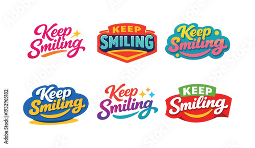 Clean modern holiday banner illustration displaying modern lettering logo set for Keep Smiling, professional logo-style
