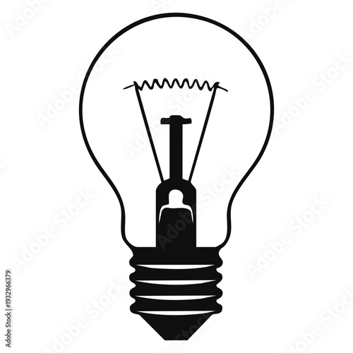 A light bulb is shown with a detailed view of its filament and the shape of the base. The design is simple and focuses on the structure of the bulb without color or decoration