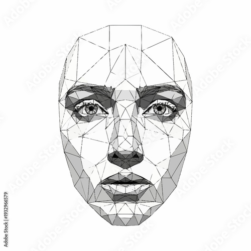 Wireframe Human Face Geometric Digital Art.