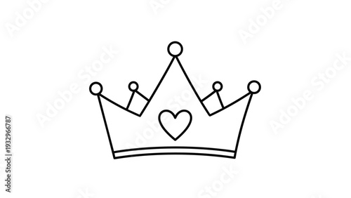 Simple black and white line art illustration of a royal crown, elegantly featuring a small heart in its center.