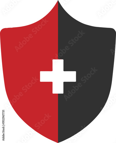 "Shield Emblem with White Cross – Security and Medical Protection Icon"