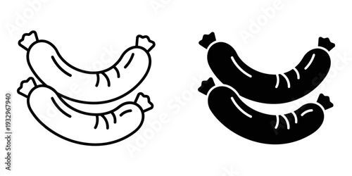 Comparison of two different styles of illustrated sausages in black and white
