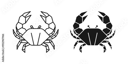 Contrasting illustrations of a crab in line art and filled styles