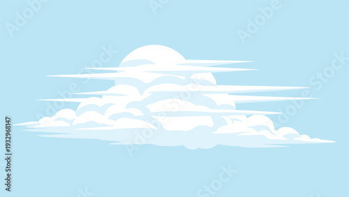 Serene cartoon clouds gracefully floating across a soft blue sky, conveying a sense of calm, peace, and expansive weather.