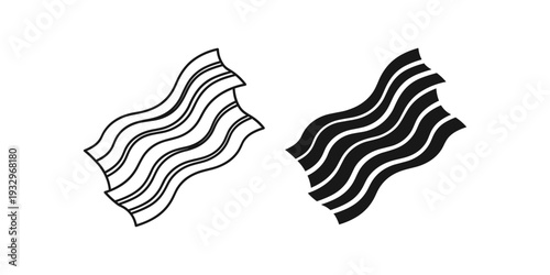 Two contrasting styles of striped bacon graphics in black and white