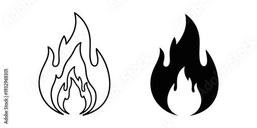 Two distinct stylized depictions of fire flames in black and white contrast