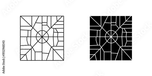 Comparison of geometric patterns with concentric circles and radial lines on square grids